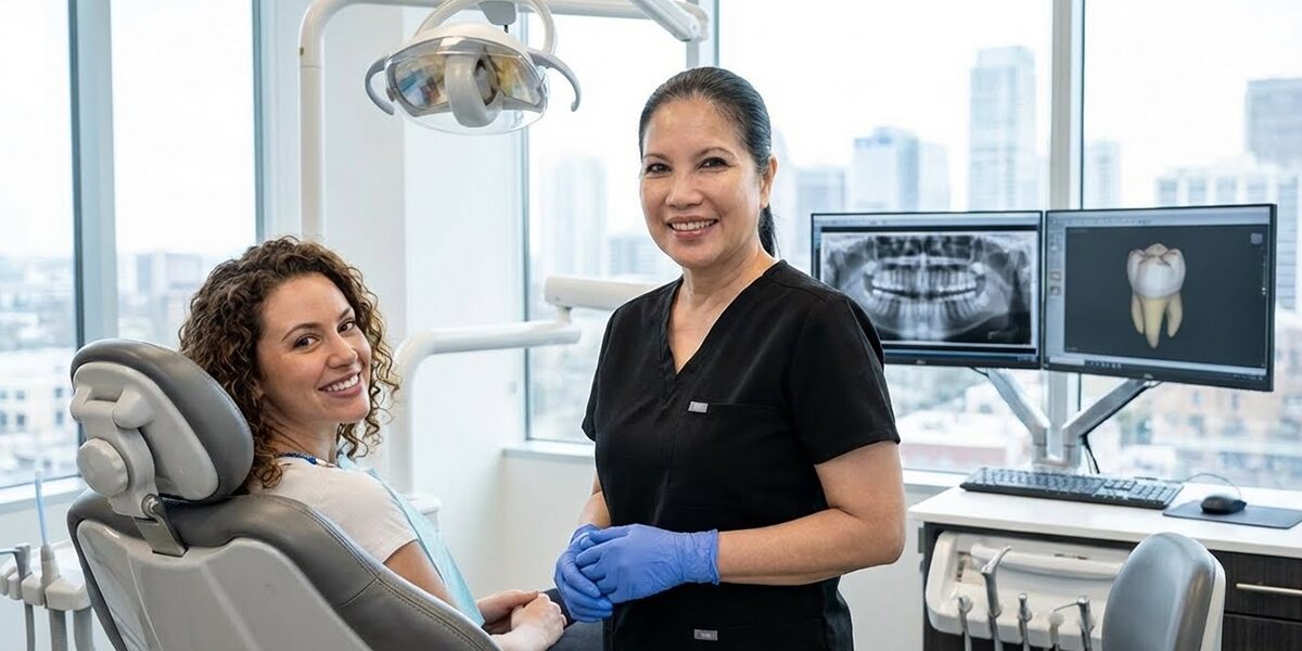 Patient after laser teeth whitening in Alexandria VA dental office