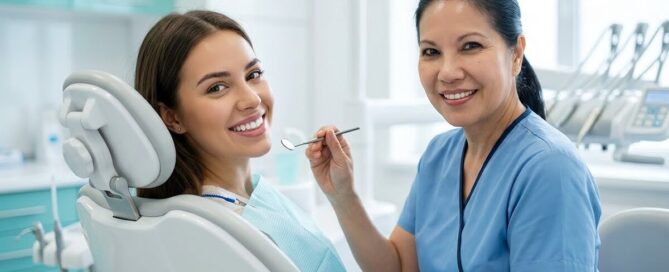 Adult patient smiling after dental bonding repair in Alexandria VA clinic