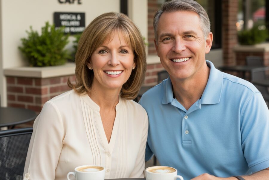 Happy Woodbridge VA couple smiling after affordable dental implants consultation