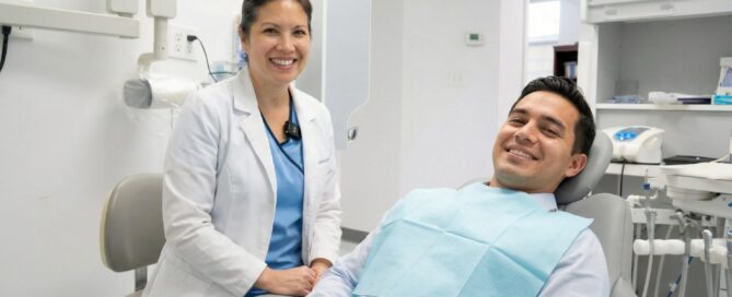 Smiling patient at dentist office in Woodbridge VA learning about porcelain veneers cost breakdown