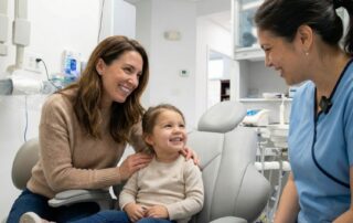 Parent and child smiling at dental office discussing cost of kids braces in Woodbridge VA