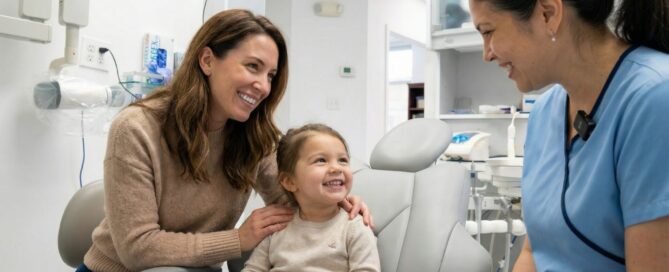 Parent and child smiling at dental office discussing cost of kids braces in Woodbridge VA