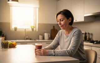 Patient following diet after jaw surgery Woodbridge VA with protein smoothie during recovery