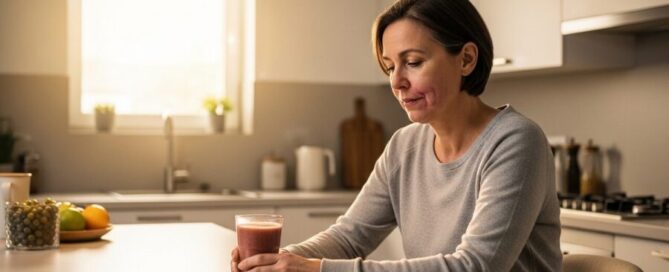 Patient following diet after jaw surgery Woodbridge VA with protein smoothie during recovery