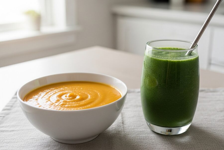 Liquid diet jaw surgery options including blended soup and protein shake