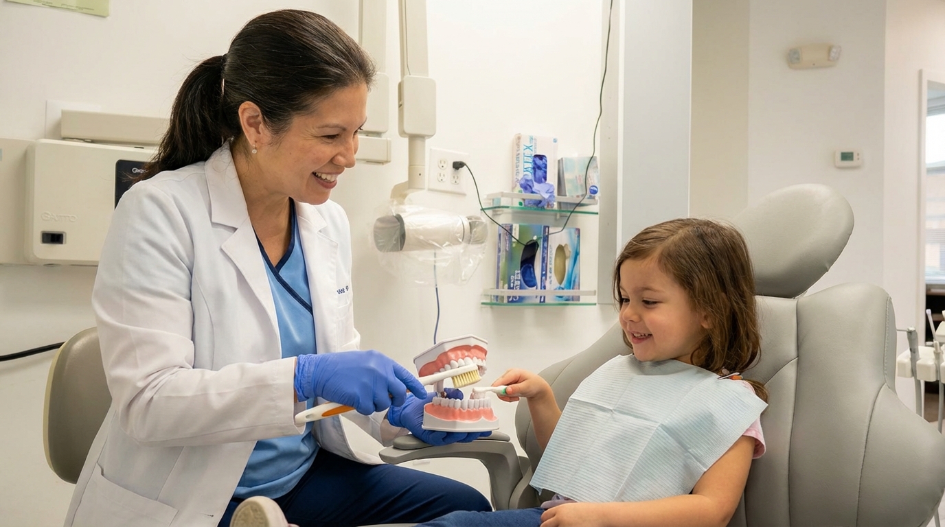 teaching kids proper brushing during dental visit Woodbridge VA