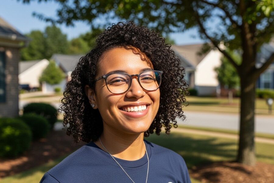 Local Woodbridge VA resident smiling confidently after porcelain veneers