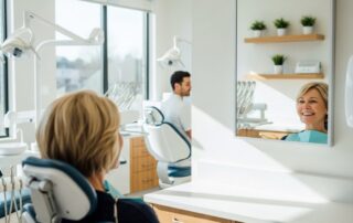 smile design services Woodbridge VA patient smiling in dental clinic