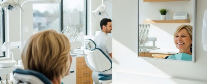 smile design services Woodbridge VA patient smiling in dental clinic